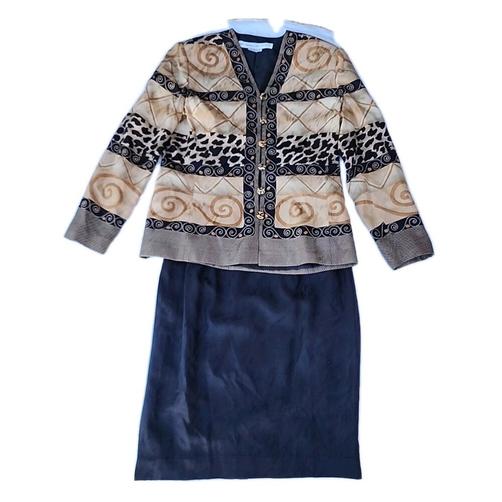 VTG Anne Crimmins For UMI Silk Cheetah Print Jacket & Skirt Career Suit Sz10 -EC